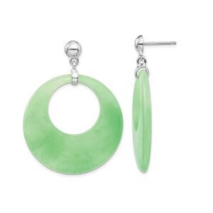 Sterling Silver Green Jade Circle Dangle Post Earrings